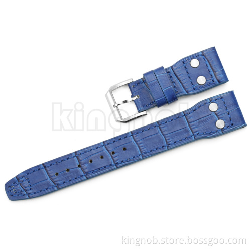Black Brown Blue Croco Grain 22mm Italian Genuine Leather Rivet Watch Band Strap Belt with With Pin buckle For IWC Big Pilot